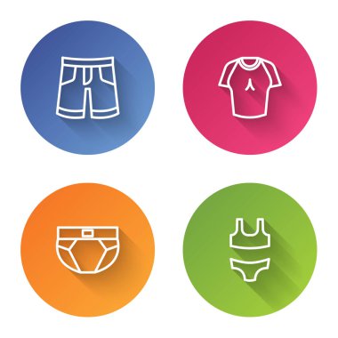 Çizgi kısa ya da pantolon tişört erkek iç çamaşırı ve mayo. Renkli daire düğmesi. Vektör.