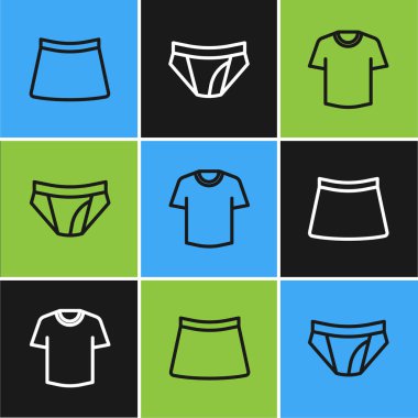 Çizgi etek tişörtü ve erkek iç çamaşırı ikonu. Vektör.