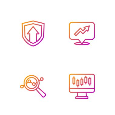 Borsa büyüme grafiklerini ayarla Arama veri analizi finans ve Renk simgeleri. Vektör.