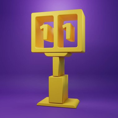 Sarı Spor futbol mekanik skorbordu ve sonuç simgesi mor arkaplanda izole. Minimalizm kavramı. 3 Boyutlu resimleme.