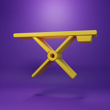 Sarı ütü panosu simgesi mor arkaplanda izole edildi. Minimalizm kavramı. 3 Boyutlu resimleme.