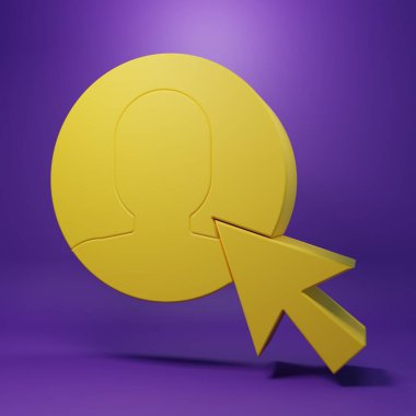 Sarı takım elbiseli adam kullanıcısı mor arka planda izole edilmiş. İş simgesi - kullanıcı profili simgesi. Erkek kullanıcı işareti. Minimalizm kavramı. 3 Boyutlu resimleme.