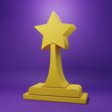 Sarı Film ödülü ikonu mor arkaplanda izole edilmiş. Akademi ödülü ikonu. Filmler ve sinema sembolü. Minimalizm kavramı. 3 Boyutlu resimleme.