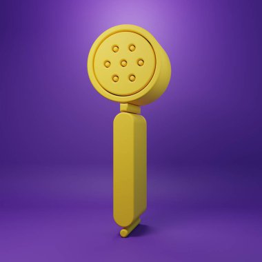 Sarı Süzgeç kaşık simgesi mor arkaplanda izole edilmiş. Minimalizm kavramı. 3 Boyutlu resimleme.
