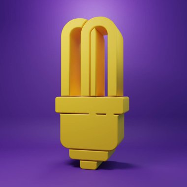 Sarı LED ampul simgesi mor arkaplanda izole edildi. Ekonomik LED ışıklı ampul. Enerji lambasını sakla. Minimalizm kavramı. 3 Boyutlu resimleme.