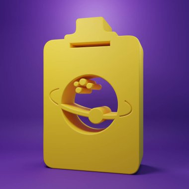 Sarı Gezegen simgesi mor arkaplanda izole edildi. Minimalizm kavramı. 3 Boyutlu resimleme.