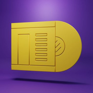 Sarı Vinil disk simgesi mor arkaplanda izole edildi. Minimalizm kavramı. 3 Boyutlu resimleme.