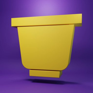 Sarı saksı simgesi mor arkaplanda izole edildi. Minimalizm kavramı. 3 Boyutlu resimleme.