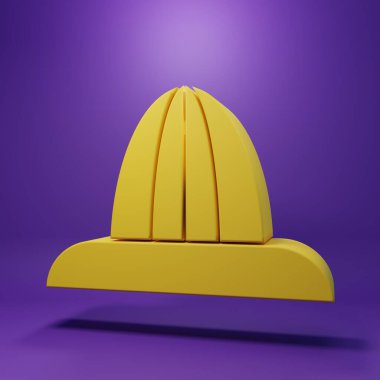 Sarı turunçgil meyve sıkacağı ikonu mor arkaplanda izole edilmiş. Minimalizm kavramı. 3 Boyutlu resimleme.