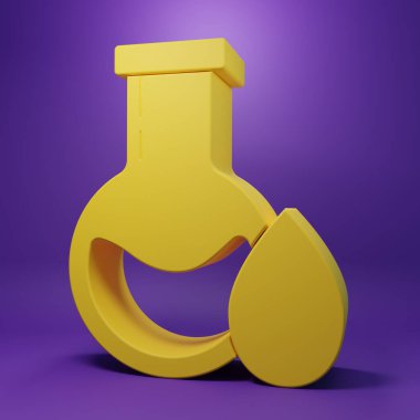 Sarı yağlı benzin test tüpü ikonu mor arka planda izole edildi. Minimalizm kavramı. 3 Boyutlu resimleme.