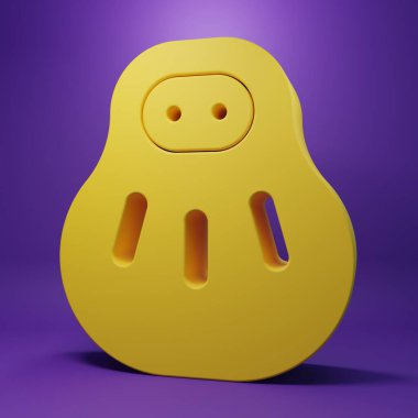 Sarı Maneki neko kedi simgesi mor arkaplanda izole edildi. Japon şans tılsımı. Minimalizm kavramı. 3 Boyutlu resimleme.