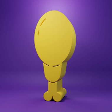 Sarı tavuk bacak ikonu mor arkaplanda izole edildi. Tavuk budu. Minimalizm kavramı. 3 Boyutlu resimleme.