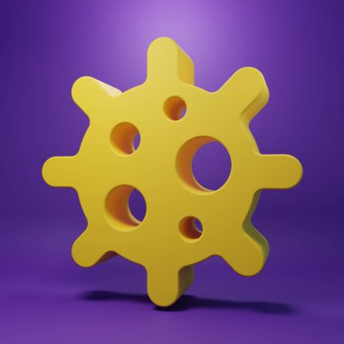 Sarı Virüs simgesi mor arkaplanda izole edildi. Corona virüsü 2019-nCoV. Bakteri ve mikroplar, hücre kanseri, mikrop, mantar. Minimalizm kavramı. 3 Boyutlu resimleme.