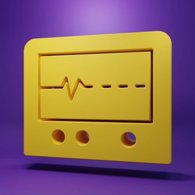 Sarı Beat, mor arka planda izole edilmiş monitör simgesinde öldü. EKG ölüm olduğunu gösteriyor. Minimalizm kavramı. 3 Boyutlu resimleme.