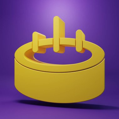 Sarı yüzme havuzu ve mor arka planda izole edilmiş merdiven simgesi. Minimalizm kavramı. 3 Boyutlu resimleme .