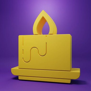 Sarı Aroma mum ikonu mor arkaplanda izole edilmiş. Minimalizm kavramı. 3 Boyutlu resimleme .