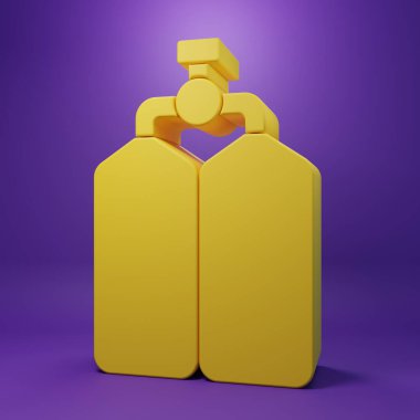 Sarı Aqualung simgesi mor arkaplanda izole edildi. Dalgıçlar için oksijen tüpü. Dalış ekipmanları. Olağanüstü bir spor. Su altı ekipmanları. Minimalizm kavramı. 3 Boyutlu resimleme .