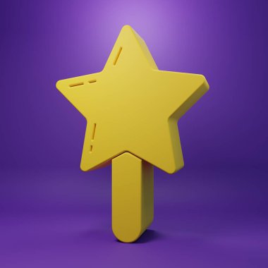 Sarı lolipop simgesi mor arkaplanda izole edilmiş. Şeker işareti. Yemek, lezzetli bir sembol. Minimalizm kavramı. 3 Boyutlu resimleme .