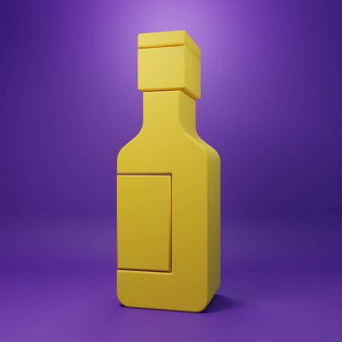 Mor arka planda izole edilmiş sarı Yahudi şarap şişesi ikonu. Minimalizm kavramı. 3 Boyutlu resimleme .