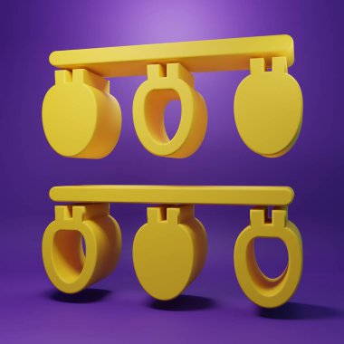 Sarı Noel ışıkları simgesi mor arkaplanda izole edilmiş. Mutlu Noeller ve mutlu yıllar. Minimalizm kavramı. 3 Boyutlu resimleme .