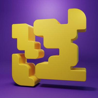 Mor arkaplanda izole edilmiş sarı gaz ikonu. Gazdaki maddenin durumunu değiştiriyor. Minimalizm kavramı. 3 Boyutlu resimleme .