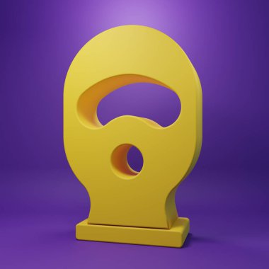 Sarı kar maskesi simgesi mor arkaplanda izole edilmiş. Kış sporları için bir parça kıyafet ya da bir suçlu ya da hırsız için bir maske. Minimalizm kavramı. 3 Boyutlu resimleme .