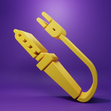 Sarı lehim sembolü mor arkaplanda izole edildi. Minimalizm kavramı. 3 Boyutlu resimleme .