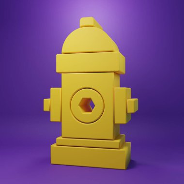 Sarı Yangın Yangın musluğu simgesi mor arkaplanda izole edildi. Minimalizm kavramı. 3 Boyutlu resimleme .