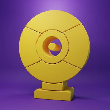 Sarı güvenlik kamerası simgesi mor arkaplanda izole edildi. Minimalizm kavramı. 3 Boyutlu resimleme .