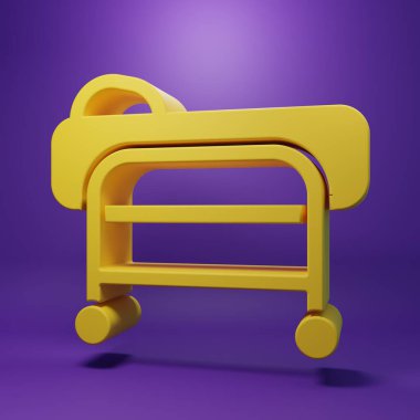 Sarı Sedye simgesi mor arkaplanda izole edildi. Hastanenin tıbbi sedyesi. Minimalizm kavramı. 3 Boyutlu resimleme .