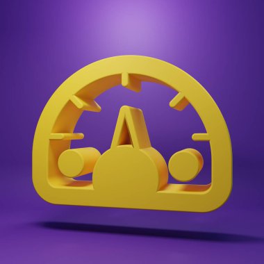 Sarı hız göstergesi simgesi mor arkaplanda izole edildi. Minimalizm kavramı. 3 Boyutlu resimleme .