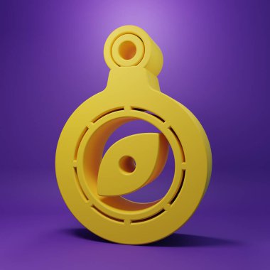 Sarı Pusula simgesi mor arkaplanda izole edildi. Rüzgâr yön bulma sembolü. Rüzgar gül işareti. Minimalizm kavramı. 3 Boyutlu resimleme.