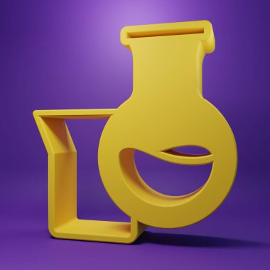 Sarı yağlı benzin test tüpü ikonu mor arka planda izole edildi. Minimalizm kavramı. 3 Boyutlu resimleme.