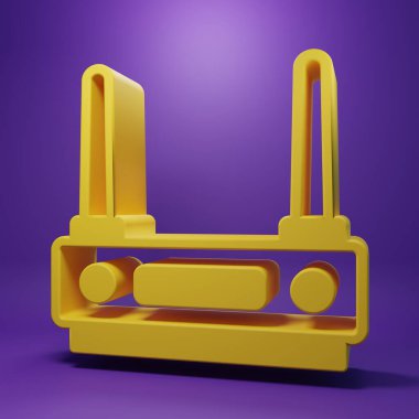 Sarı Yönlendirici ve Wi-Fi sinyal simgesi mor arkaplanda izole edildi. Kablosuz ethernet modem yönlendirici. Bilgisayar teknolojisi interneti. Minimalizm kavramı. 3 Boyutlu resimleme.