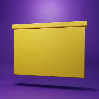 Sarı karton simge mor arkaplanda izole edildi. Okul karatahtası. Minimalizm kavramı. 3 Boyutlu resimleme.