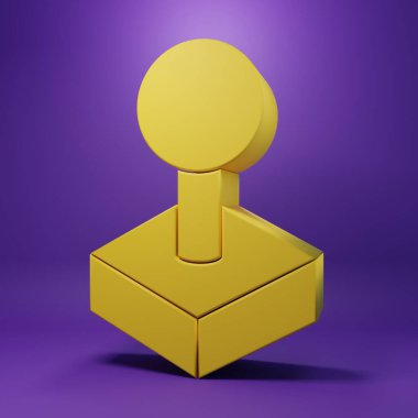 Atari makinesi simgesi için sarı Joystick mor arkaplanda izole edilmiş. Joystick oyun alanı. Minimalizm kavramı. 3 Boyutlu resimleme.