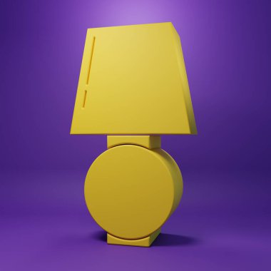 Sarı masa lambası simgesi mor arkaplanda izole edildi. Minimalizm kavramı. 3 Boyutlu resimleme.