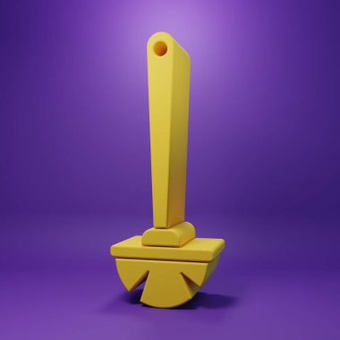 Sarı tuvalet fırçası simgesi mor arkaplanda izole edildi. Minimalizm kavramı. 3 Boyutlu resimleme.
