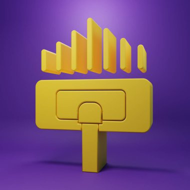 Sarı Temizlik servisi simgesi mor arkaplanda izole edildi. Süpürge kafası daire şeklinde, halı temizleme logosu. Minimalizm kavramı. 3 Boyutlu resimleme.