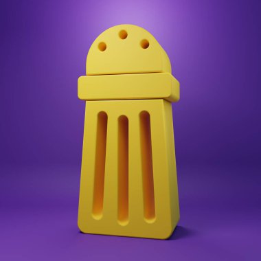 Sarı Tuz simgesi mor arkaplanda izole edildi. Yemek pişirme baharatları. Minimalizm kavramı. 3 Boyutlu resimleme.