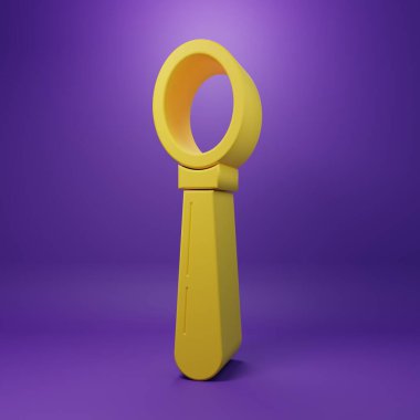 Sarı Kaşık simgesi mor arkaplanda izole edildi. Mutfak aletleri. Çatal bıçak seti. Minimalizm kavramı. 3 Boyutlu resimleme.