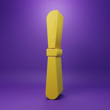 Sarı Bıçak simgesi mor arkaplanda izole edilmiş. Çatal bıçak sembolü. Minimalizm kavramı. 3 Boyutlu resimleme.