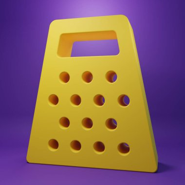 Sarı Grater simgesi mor arkaplanda izole edildi. Mutfak sembolü. Mutfak aletleri. Çatal bıçak seti. Minimalizm kavramı. 3 Boyutlu resimleme.