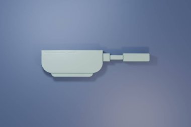 Mor-mavi arka planda gri tava simgesi izole edildi. Kızartma veya kızartma gıda sembolü. Minimalizm kavramı. 3 Boyutlu resimleme.