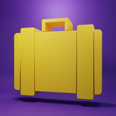 Mor arka planda izole edilmiş kurşun ikonu olan sarı askeri mühimmat kutusu. Minimalizm kavramı. 3 Boyutlu resimleme.