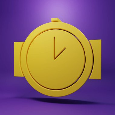 Sarı Dalış saat simgesi mor arkaplanda izole. Su altı ekipmanları. Minimalizm kavramı. 3 Boyutlu resimleme.
