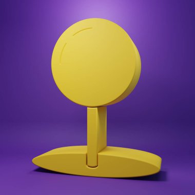 Sarı İtme iğne simgesi mor arkaplanda izole edildi. Raptiye işareti. Minimalizm kavramı. 3 Boyutlu resimleme.