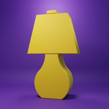 Sarı masa lambası simgesi mor arkaplanda izole edildi. Minimalizm kavramı. 3 Boyutlu resimleme.