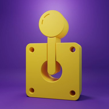 Atari makinesi simgesi için sarı Joystick mor arkaplanda izole edilmiş. Joystick oyun alanı. Minimalizm kavramı. 3 Boyutlu resimleme.