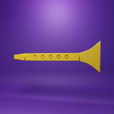 Sarı Klarnet simgesi mor arkaplanda izole edildi. Müzik aleti. Minimalizm kavramı. 3 Boyutlu resimleme.
